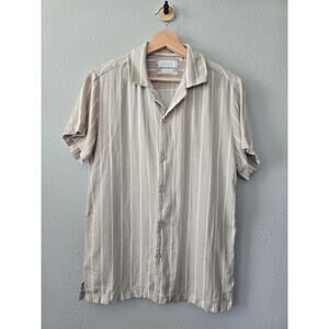 Porter & Ash Linen Blend Short Sleeve Button Up Casual Shirt Beige Stripe S NWT